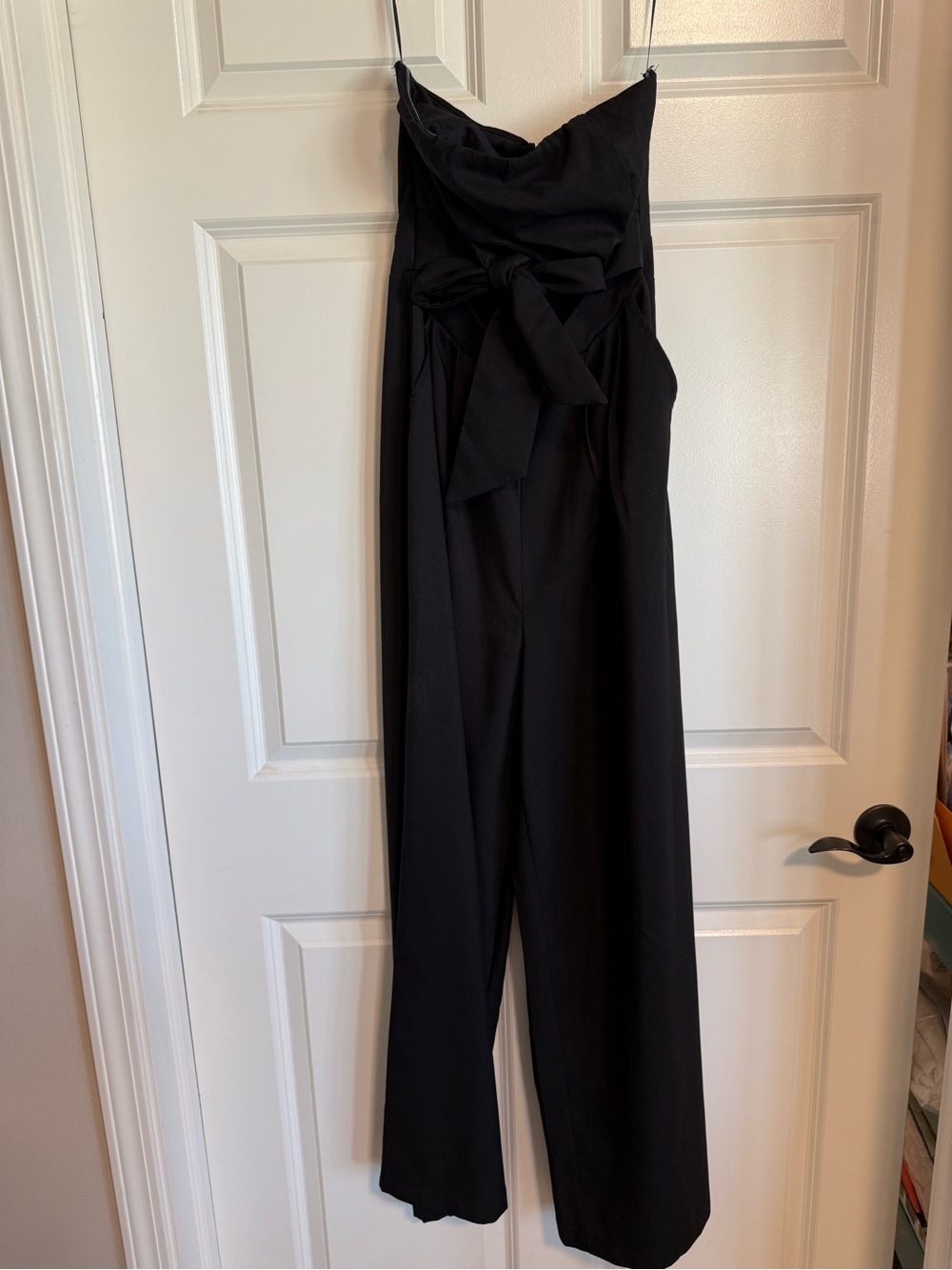 Strapless Black Wide-Leg Jumpsuit with Front Tie